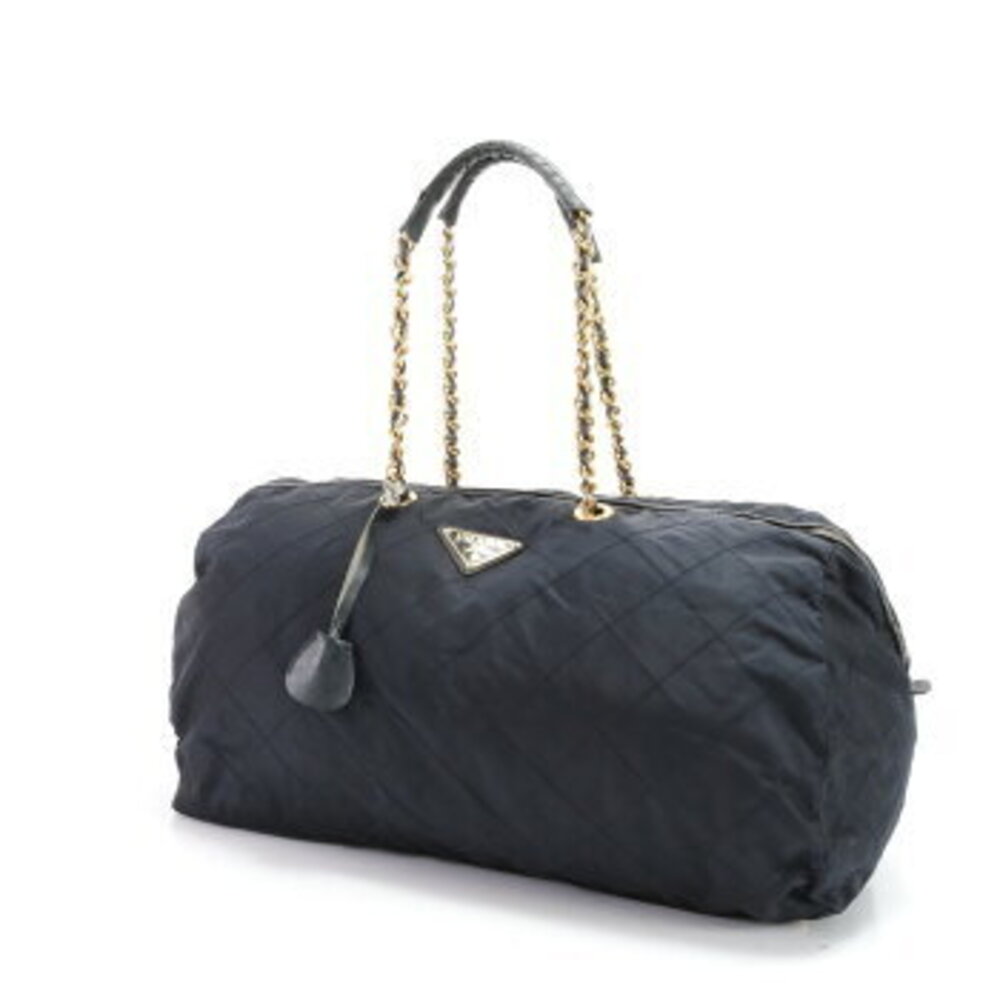 Prada Tessuto Quilted Boston Bag Chain Triangle Logo Leather Trips Travel EHM - Picture 2 of 14